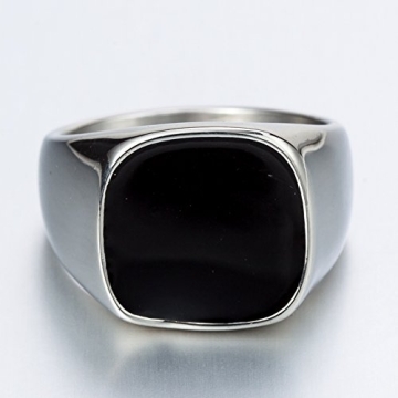 Stylish Stainless Steel Black Enamel Signet Ring