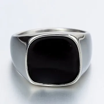 Stylish Stainless Steel Black Enamel Signet Ring