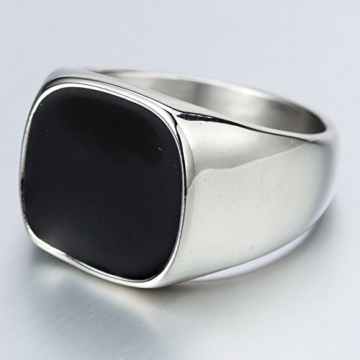 Stylish Stainless Steel Black Enamel Signet Ring