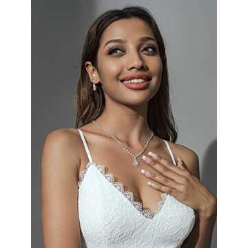 Unicra Bride Crystal Necklace Earrings Set Bridal Wedding Jewelry Sets Rhinestone Choker Necklace Pr...