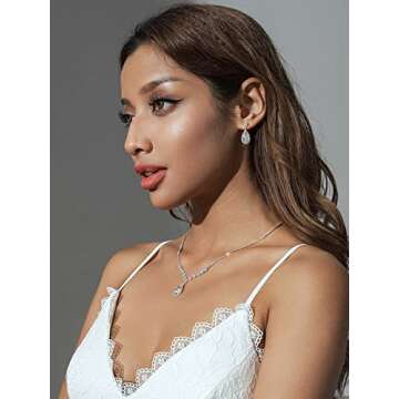 Unicra Bride Crystal Necklace Earrings Set Bridal Wedding Jewelry Sets Rhinestone Choker Necklace Prom Costume Jewelry Set for Women and Brides (A-Silver)