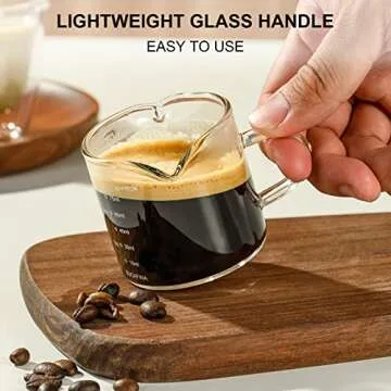 PARACITY Espresso Cup with Handle, Double Spout Glass Measuring Cup with Dual Scale, Espresso Shot Glass with V-Shaped Mouth, Clear Glass Milk Frothing Pitcher, Espresso Accessories, Milk Cup 2.5 OZ