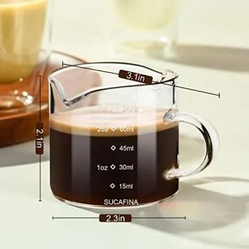 PARACITY Espresso Cup with Handle, Double Spout Glass Measuring Cup with Dual Scale, Espresso Shot Glass with V-Shaped Mouth, Clear Glass Milk Frothing Pitcher, Espresso Accessories, Milk Cup 2.5 OZ