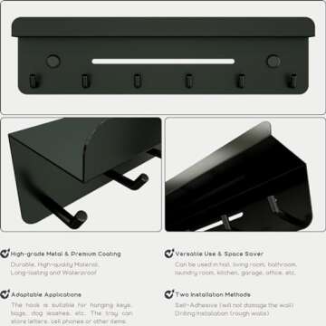 Eanilnaz Key Holder, Steel Wall Mount Key Rack with 6 Hooks & Shelf, Lightweight, Rust Resistant, Adjustable Easy Install, for Bedroom, Kitchen, Garage, Entryway, Offices, Bathroom, Living Room