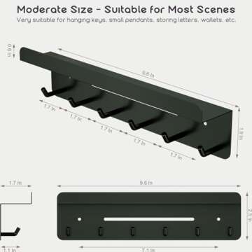 Eanilnaz Key Holder, Steel Wall Mount Key Rack with 6 Hooks & Shelf, Lightweight, Rust Resistant, Adjustable Easy Install, for Bedroom, Kitchen, Garage, Entryway, Offices, Bathroom, Living Room