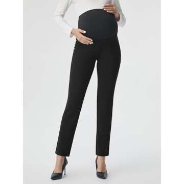 AFITNE Maternity Pants for Work Over The Belly Straight Leg Dress Pants Strethy Pregnancy Office Cas...