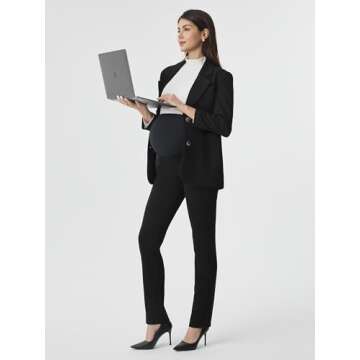 AFITNE Maternity Pants for Work Over The Belly Straight Leg Dress Pants Strethy Pregnancy Office Casual Yoga Pants 31" Black XL
