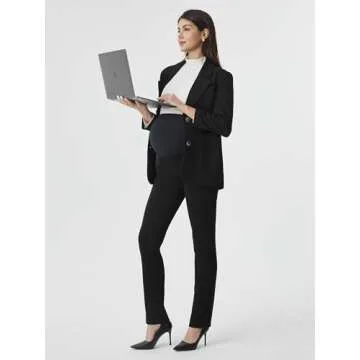 AFITNE Maternity Pants for Work Over The Belly Straight Leg Dress Pants Strethy Pregnancy Office Casual Yoga Pants 31" Black XL