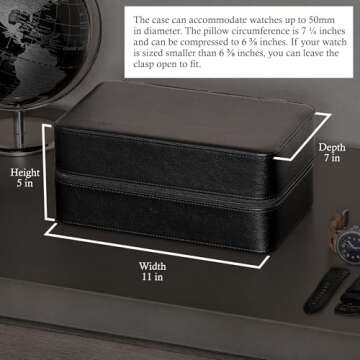 ROTHWELL 8 Watch Travel Case Storage Organizer for 8 Watches, 2 Pairs of Sunglasses, Rings & Cufflinks | Tough Portable Protection w/Zipper Fits All Wristwatches & Smart Watches Up to 50mm