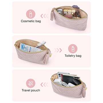 BAGSMART Small Cosmetic Bag, 2Pcs Pink Makeup Bags,Makeup Pouch for Purse,Travel Cosmetic Organizer for Makeup Brushes Lipsticks Electonic Accessories
