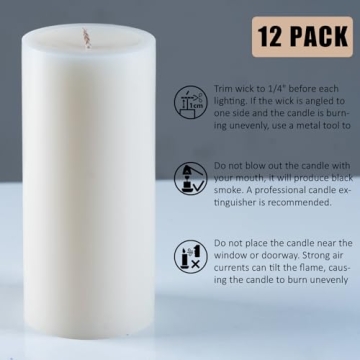 12 Ivory Pillar Candles - Smokeless & Dripless for Events