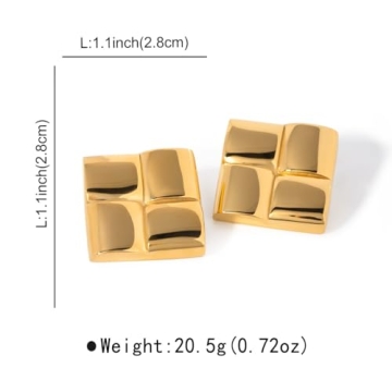 Big Gold Square Earrings Trendy Statement Jewelry for Women