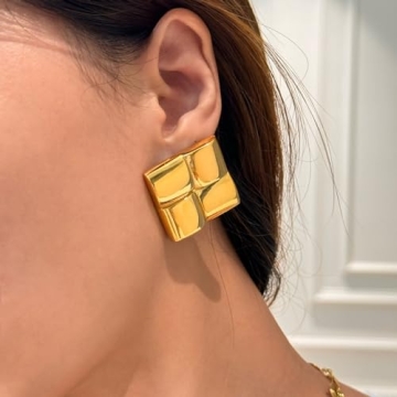 Big Gold Square Earrings Trendy Statement Jewelry for Women