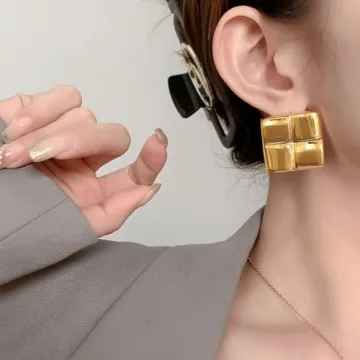 Big Gold Square Earrings Trendy Statement Jewelry for Women