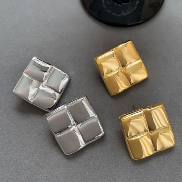 Big Gold Square Earrings Trendy Statement Jewelry for Women