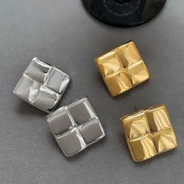 Big Gold Square Earrings Trendy Statement Jewelry for Women