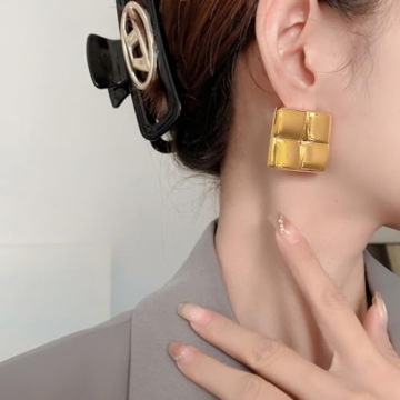 Big Gold Square Earrings Trendy Statement Jewelry for Women