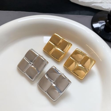 Big Gold Square Earrings Trendy Statement Jewelry for Women