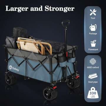 Sekey 220L Collapsible Foldable Wagon with 330lbs Weight Capacity, Heavy Duty Folding Utility Garden...
