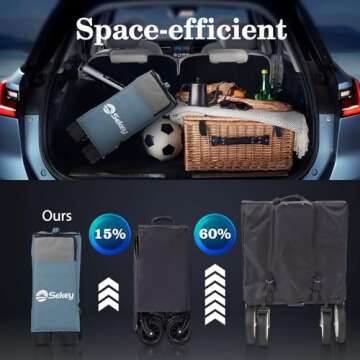 Sekey 220L Collapsible Foldable Wagon with 330lbs Weight Capacity, Heavy Duty Folding Utility Garden Cart with Big All-Terrain Beach Wheels & Drink Holders.Blue&Grey