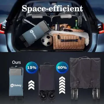 Sekey 220L Collapsible Foldable Wagon with 330lbs Weight Capacity, Heavy Duty Folding Utility Garden Cart with Big All-Terrain Beach Wheels & Drink Holders.Blue&Grey