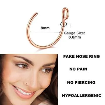 D.Bella Fake Nose Ring Set - Stylish Faux Piercing Jewelry 20G 8mm
