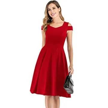 Women's Summer Cocktail Dresses for Party Homecoming Graduation Wedding Guest Prom Cold Shoulder Juniors Dresses Red M