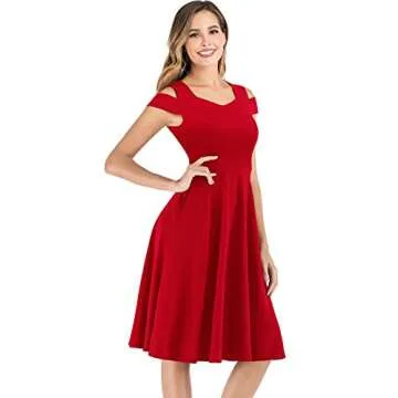 Women's Summer Cocktail Dresses for Party Homecoming Graduation Wedding Guest Prom Cold Shoulder Juniors Dresses Red M