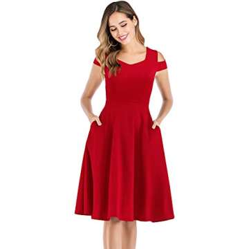 Women's Summer Cocktail Dresses for Party Homecoming Graduation Wedding Guest Prom Cold Shoulder Juniors Dresses Red M