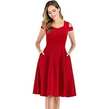 Women's Summer Cocktail Dresses for Party Homecoming Graduation Wedding Guest Prom Cold Shoulder Juniors Dresses Red M