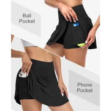 CHRLEISURE Women Tennis Golf Skirt with Pockets - High Waisted Golf Pleated Athletic Workout Dress Running Skort (AMZ072,Black,M)
