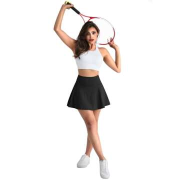 CHRLEISURE Women Tennis Golf Skirt with Pockets - High Waisted Golf Pleated Athletic Workout Dress Running Skort (AMZ072,Black,M)