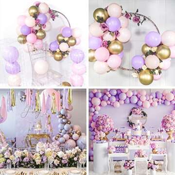 PartyWoo Purple Pink Gold Balloons, 60 pcs 12 Inch Purple Balloons, Light Pink Balloons, Gold Metallic Balloons and Pink Balloons, Purple Pink Balloons for Princess Birthday Party, Purple Baby Shower