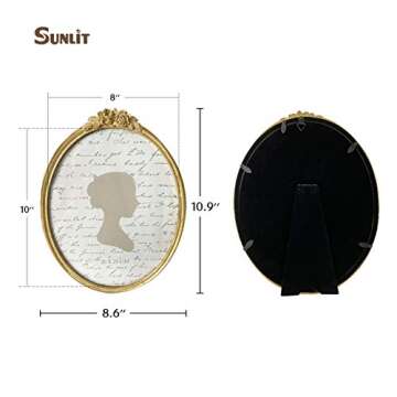 Sunlit Vintage Picture Frame 8x10 Inch, Oval Antique Photo Frames with Glass Front, Luxury Photo Dis...