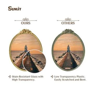 Sunlit Vintage Picture Frame 8x10 Inch, Oval Antique Photo Frames with Glass Front, Luxury Photo Display, Tabletop Wall Hanging, Gift Ideas, Golden Rose