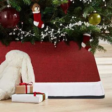 Blissun Fabric Christmas Tree Collar - Stylish Red & White Design