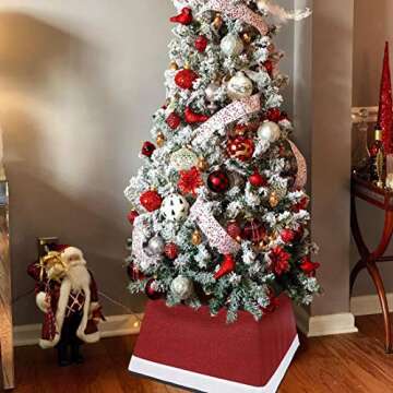 Blissun Fabric Christmas Tree Collar - Stylish Red & White Design