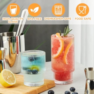 Gencywe 8 Pack Drinking Glasses - Elegant Ribbed Glassware Set