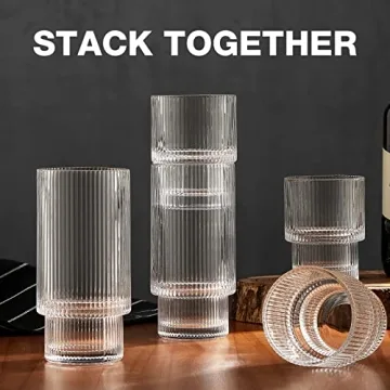 Gencywe 8 Pack Drinking Glasses - Elegant Ribbed Glassware Set