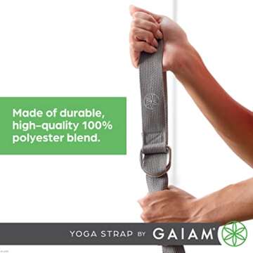 Gaiam Yoga Strap (6ft) Stretch Band with Adjustable Metal D-Ring Buckle Loop | Exercise & Fitness Stretching for Yoga, Pilates, Physical Therapy, Dance, Gym Workouts (Granite Storm)
