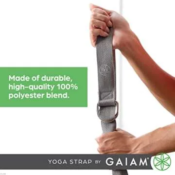 Gaiam Yoga Strap (6ft) Stretch Band with Adjustable Metal D-Ring Buckle Loop | Exercise & Fitness Stretching for Yoga, Pilates, Physical Therapy, Dance, Gym Workouts (Granite Storm)