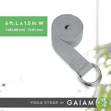Gaiam Yoga Strap (6ft) Stretch Band with Adjustable Metal D-Ring Buckle Loop | Exercise & Fitness Stretching for Yoga, Pilates, Physical Therapy, Dance, Gym Workouts (Granite Storm)