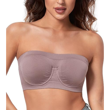 HACI Women's Non Padded Strapless Bra Underwire Bandeau Seamless Multiway Supportive Tube Top(Violet...