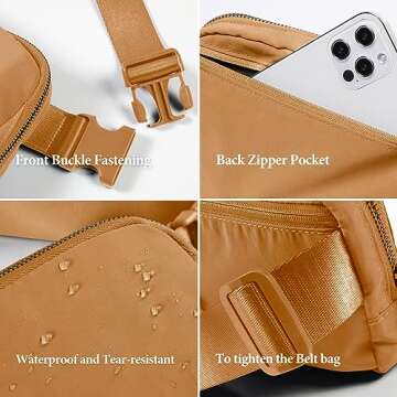 ODODOS Unisex Mini Belt Bag with Adjustable Strap Small Fanny Pack for Workout Running Traveling Hiking, Bronze