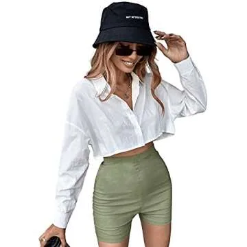 Stylish SweatyRocks Women's Long Sleeve Collared Crop Blouse