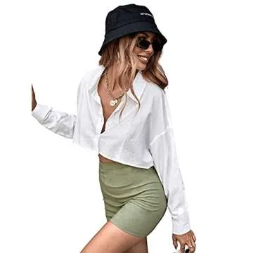 Stylish SweatyRocks Women's Long Sleeve Collared Crop Blouse