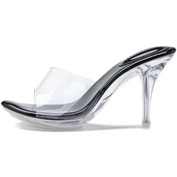 NBUUNBU Silver Clear Heels For Women Dress Shoes Transparent Strap Sexy Stilletos Heels Open Toe High Silver Heeled Sandals Pump Mules