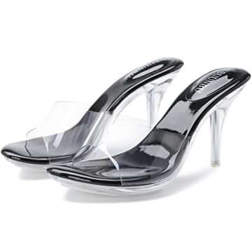 NBUUNBU Silver Clear Heels For Women Dress Shoes Transparent Strap Sexy Stilletos Heels Open Toe High Silver Heeled Sandals Pump Mules