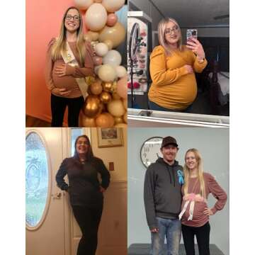 Onedreamer Women's Maternity Shirts Puff Sleeve Round Neck Tunic Top Casual Pregnancy Clothes