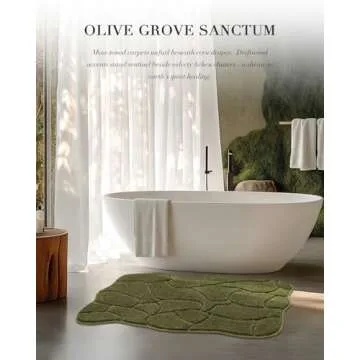 Olive Green Anti-Slip Bathroom Rugs, Soft and Machine Washable
